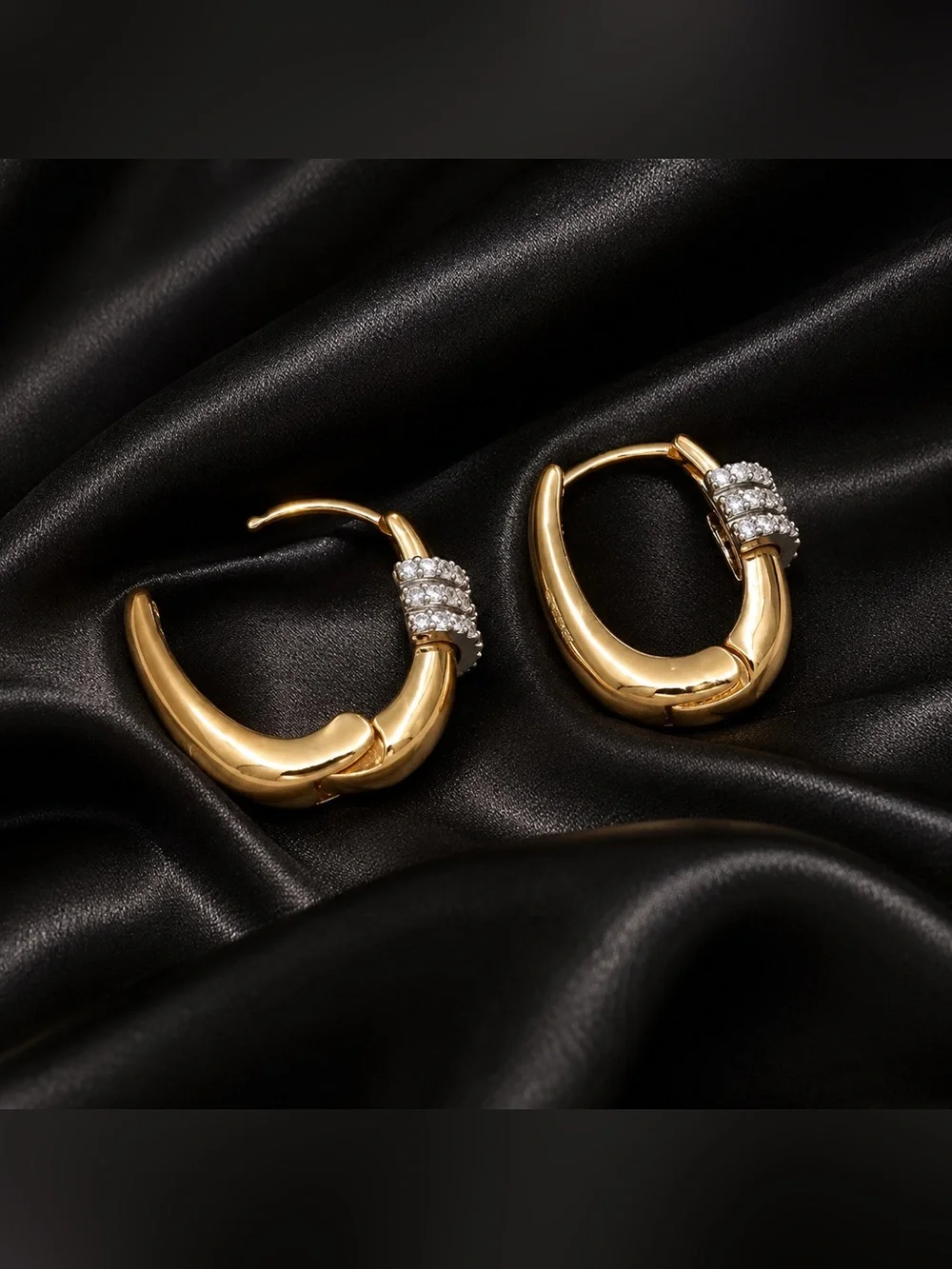 Gold Hoop Earrings with CZ Accents